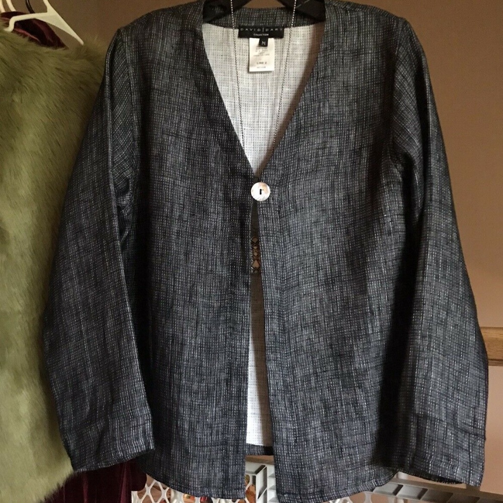 David Dart One Button Jacket Topper 100% Linen -M - image 1
